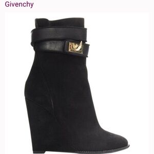 Givenchy Paris Black Suede Wedge Ankle Boots